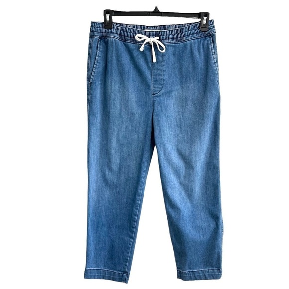 Free Assembly Denim - Free Assembly Light Wash Blue Elastic Waist Drawstring Jeans Cropped Size Medium